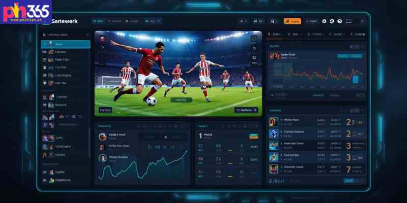   Virtual sports betting platform interface showing digital football simulation and betting odds dashboard
